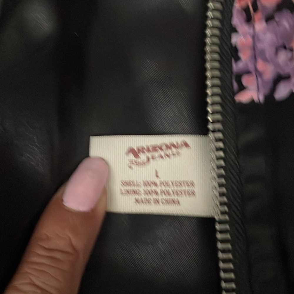 Women’s Arizona Jeans Black and Pink Red Bomber Jacket with Floral Design Size L - Picture 3 of 9